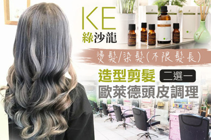 KE綠沙龍 A.草本柔順洗護潤澤課程 / B.划算！超優值！a.造型剪髮專案/b.歐萊德抗油純淨芳香頭皮調理專案 二選一 / C.換風格 新造型！燙髮推薦專案(不限髮長，燙髮含剪) / D.換風格 換髮色！染髮推薦專案(不限髮長) / E.揪甘心 的價格！百搭燙髮推薦專案(不分長短，除過腰需另加計，燙髮含剪)