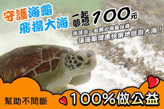 100元！【一起夢想－守護海龜，飛揚大海】邀請您一起關心海龜保育，讓海龜健康快樂地悠游大海！