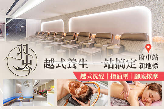 A.腳底按摩60分+肩頸舒壓20分共80分(純手技) / B.全身經絡指壓共60分(純手技) / C.越式養生洗髮B餐(含腳底按摩)90分(純手技) / D.越式養生洗髮C餐(含腳底按摩+掏耳)120分(純手技)