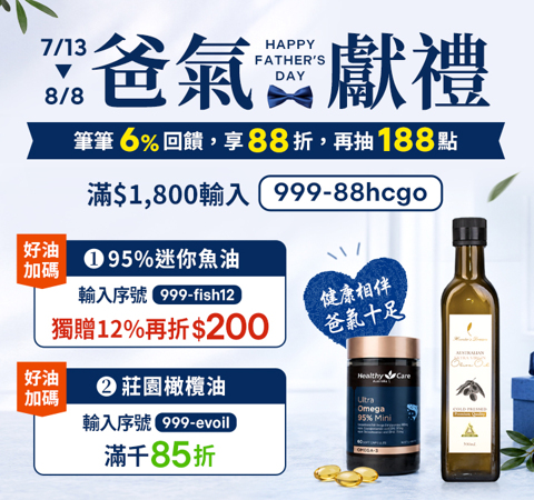 【健康商城】健康爸氣獻禮｜筆筆加碼6%，享 88 折 再抽 188 點