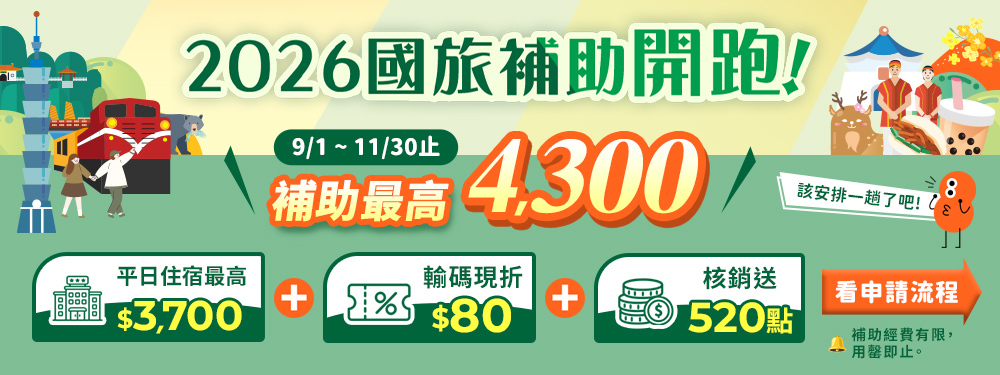 2026國旅補助開跑！補助最高拿4300