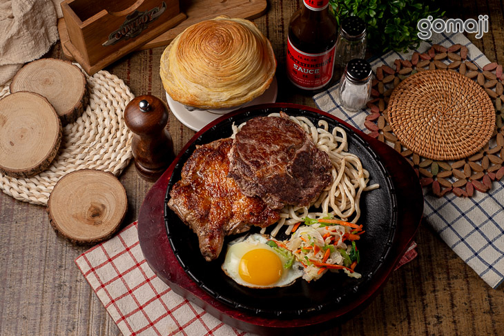 沙朗牛排+雞排