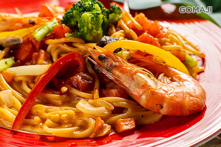 紅醬鮮蝦蘆筍野菇