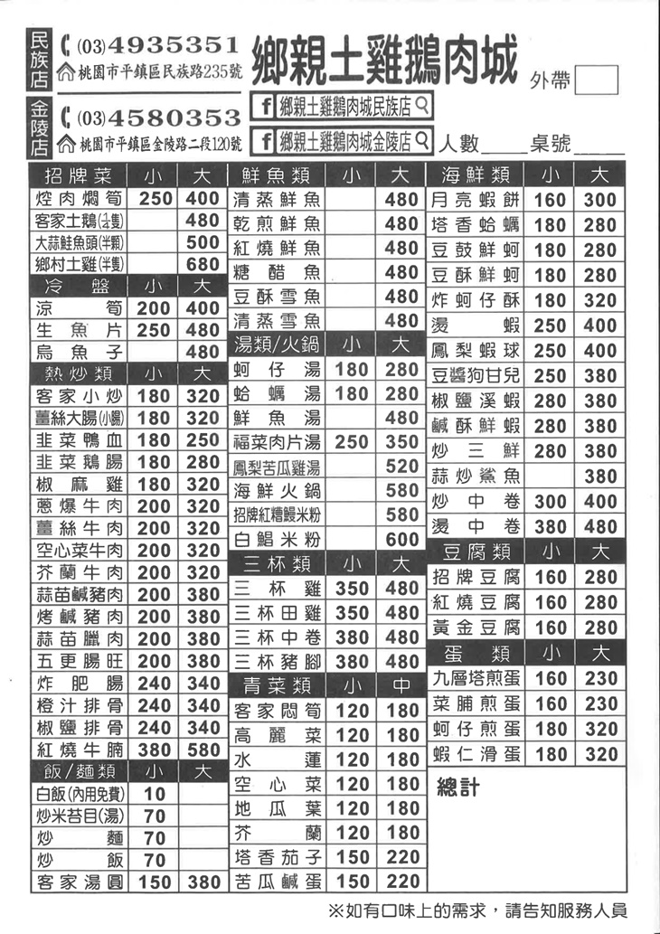 鄉親土雞鵝肉城(金陵店)菜單