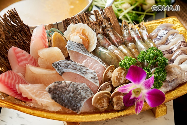 鯛魚＋鱸魚＋國宴魚+白蝦+扇貝+鮑魚+軟絲+蛤蜊