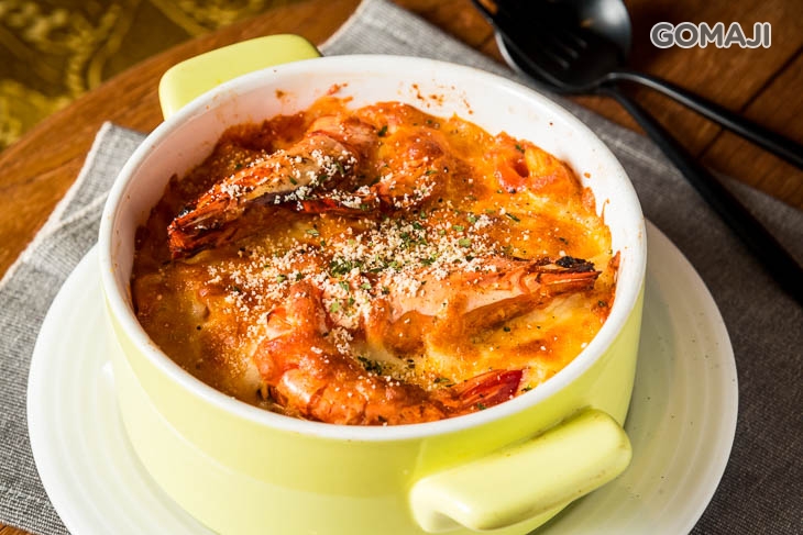 焗烤茄汁海大蝦焗烤燉飯