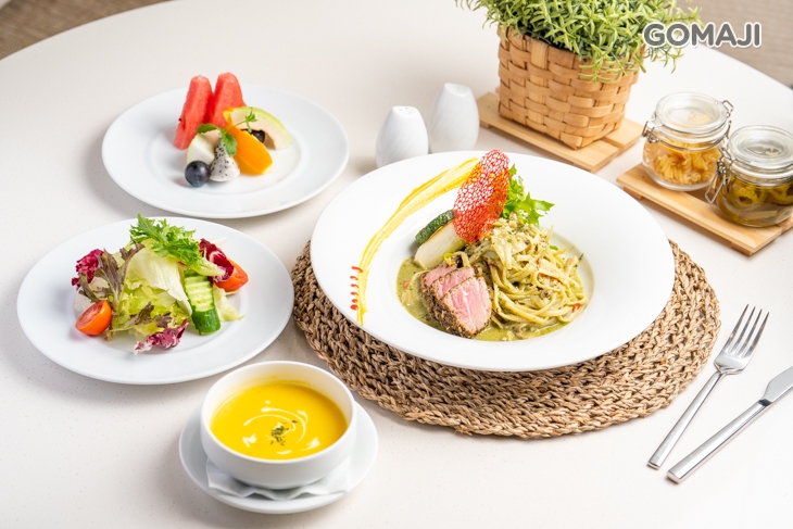 西西里醬香煎鮪魚細扁麵 + 歐美自助式沙拉吧吃到飽