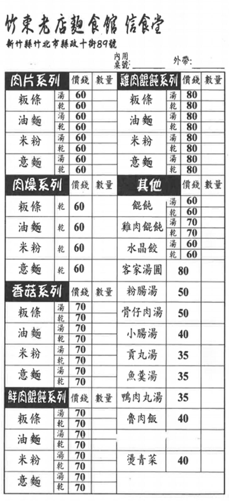竹東老店麵食館信食堂(竹北店)菜單