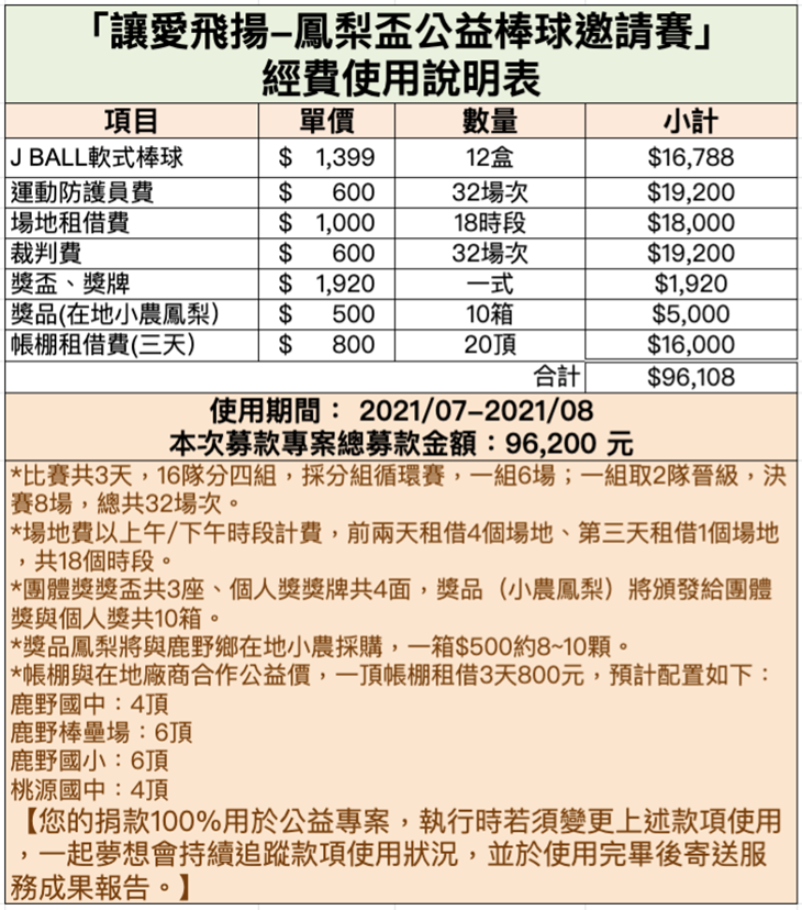 讓愛飛揚-鳳梨盃公益棒球邀請賽