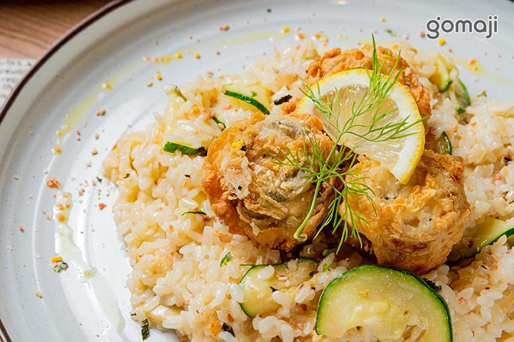 酥炸帶魚佐奶油燉飯 