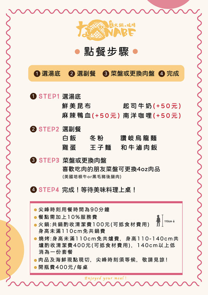 なべNabe那邊火鍋.燒烤菜單