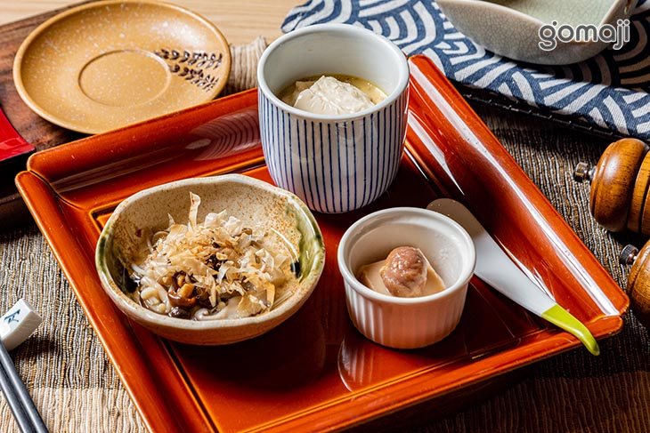 湯葉茶碗蒸+蕈菇浸煮+栗子豆腐