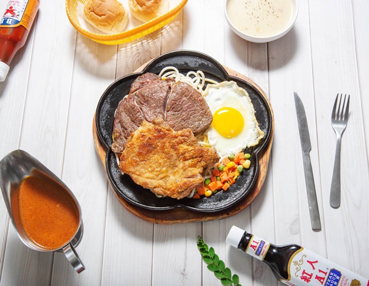 雙拼排餐一份-招牌沙朗牛+嫩雞腿排