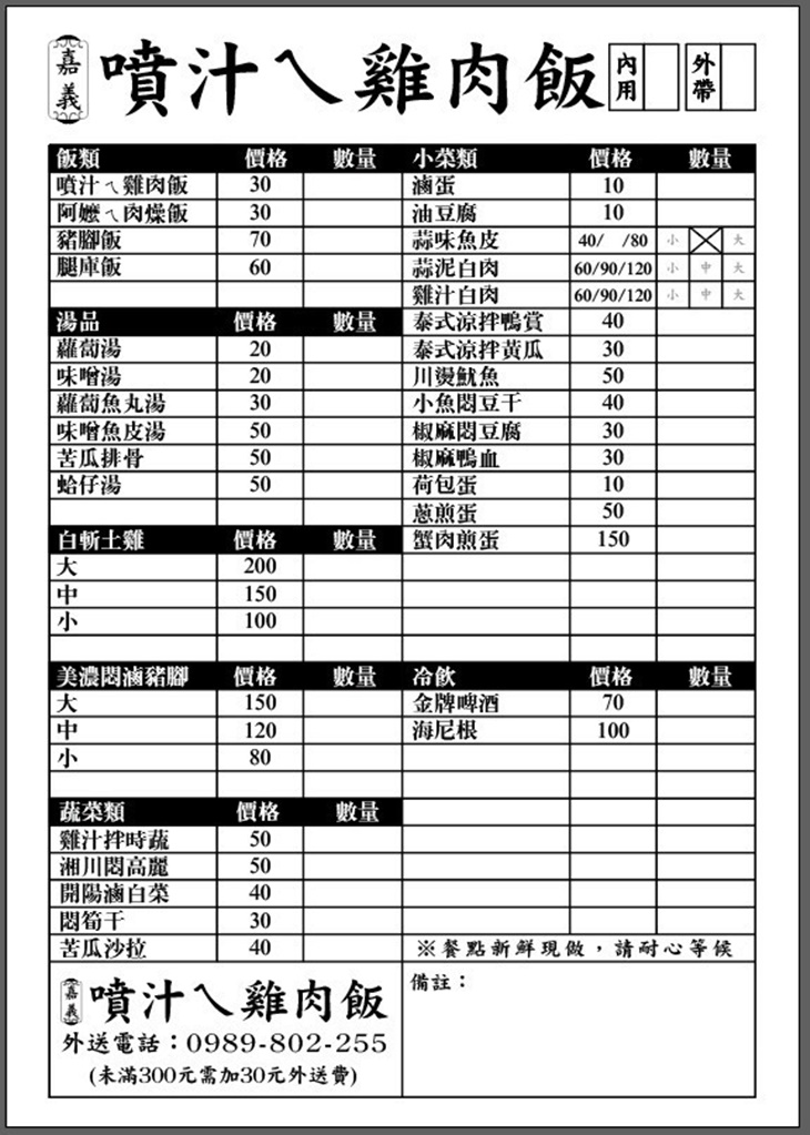 嘉義噴汁ㄟ雞肉飯MENU