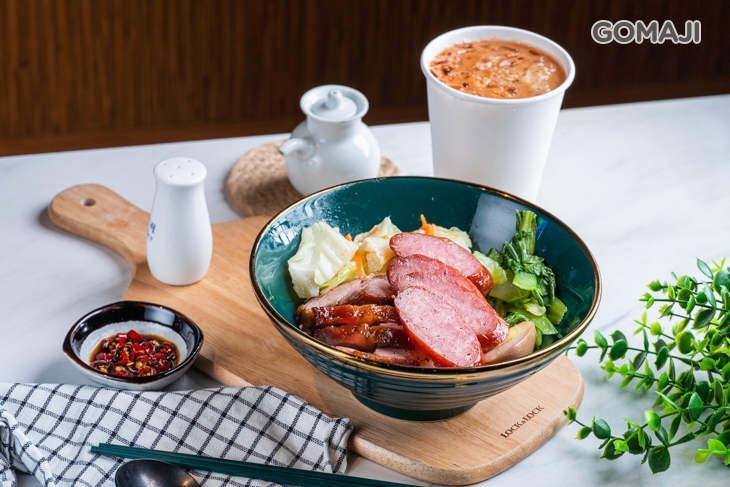 香腸叉燒飯+港式奶茶
