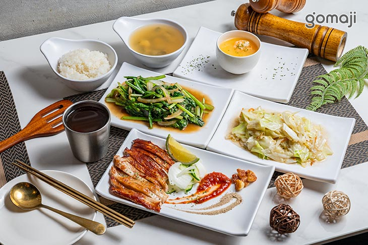 西班牙霜降松阪豬排(附高麗菜、在地季節蔬菜)套餐均送蒸蛋一份