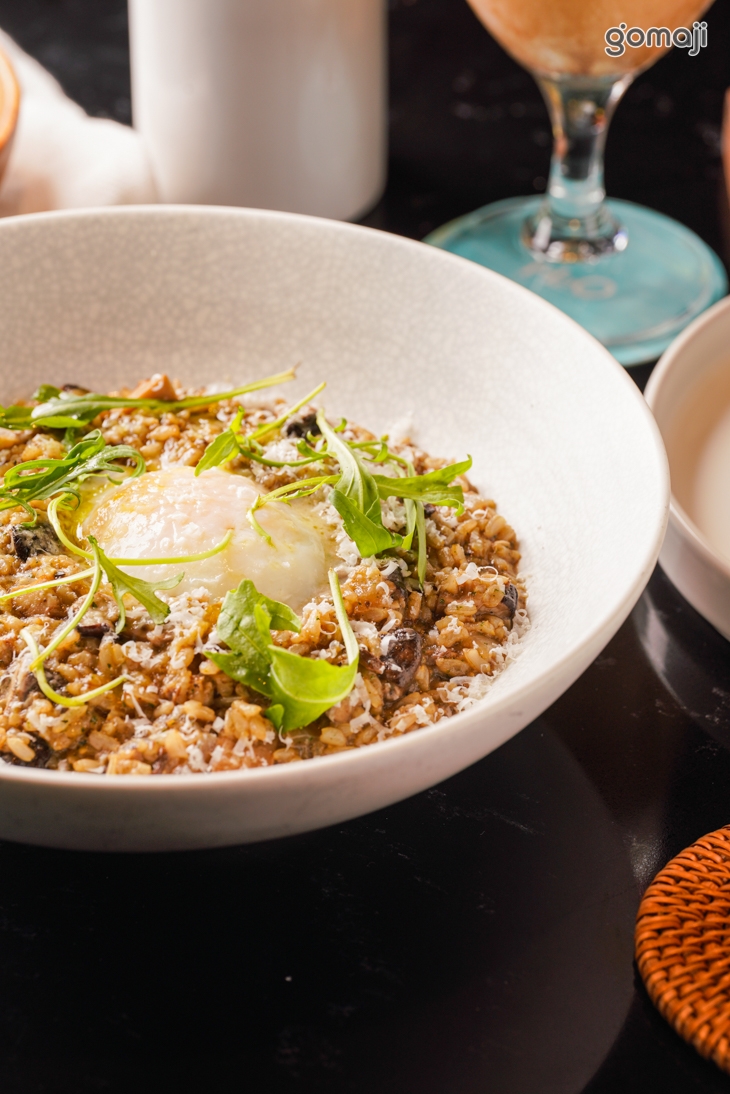 牛肝菌溫泉蛋野菇燉飯(奶蛋素)