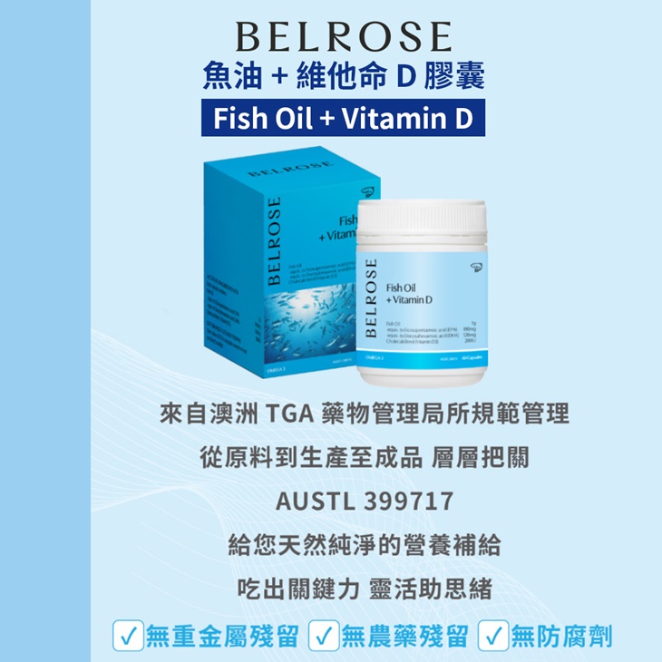 【Belrose】魚油+維他命D膠囊(60錠/瓶)