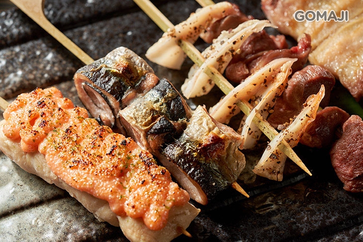 明太子雞肉串+鹽烤雞軟骨+鹽烤豬五花+鹽烤無骨牛+青蔥雞肉串+秋刀魚卷+鹽烤雞胗