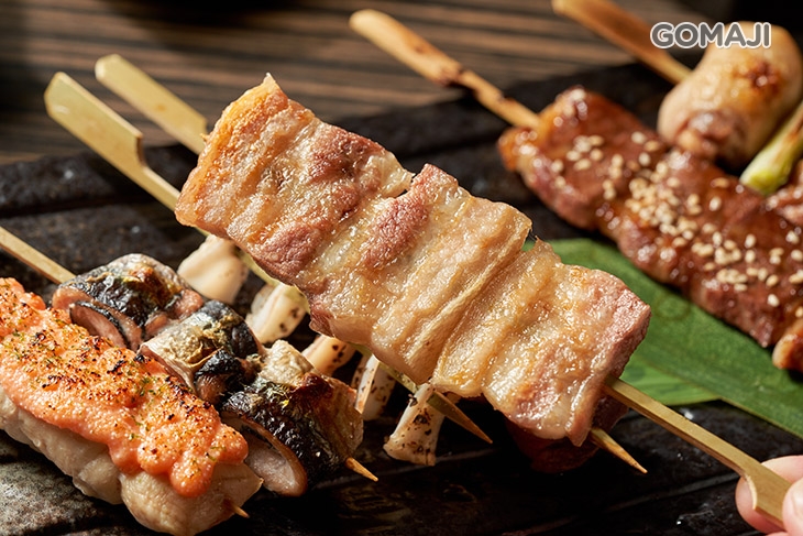 明太子雞肉串+鹽烤雞軟骨+鹽烤豬五花+鹽烤無骨牛+青蔥雞肉串+秋刀魚卷+鹽烤雞胗