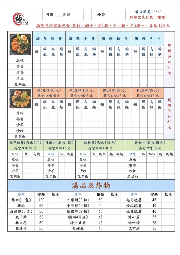 極の八丼 日式丼飯(三重店)　菜單