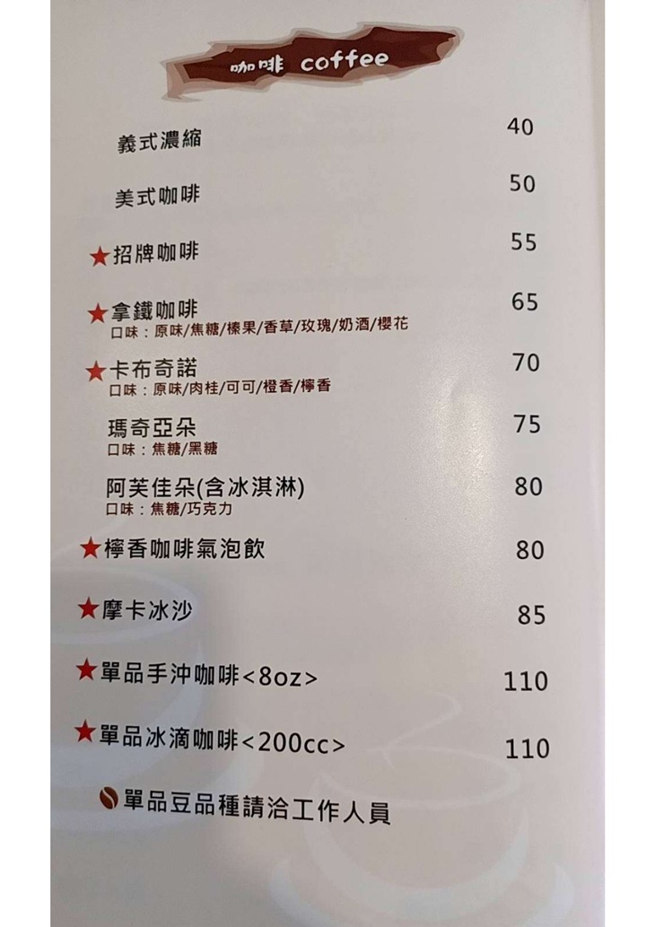 MI FEI Cafe' shop(糜啡咖啡小館) MENU