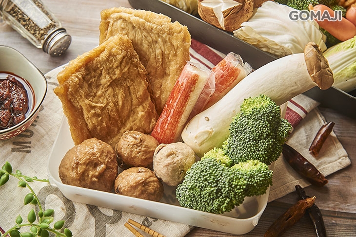 花椰菜、杏鮑菇、貢丸、豆包、蟹肉棒