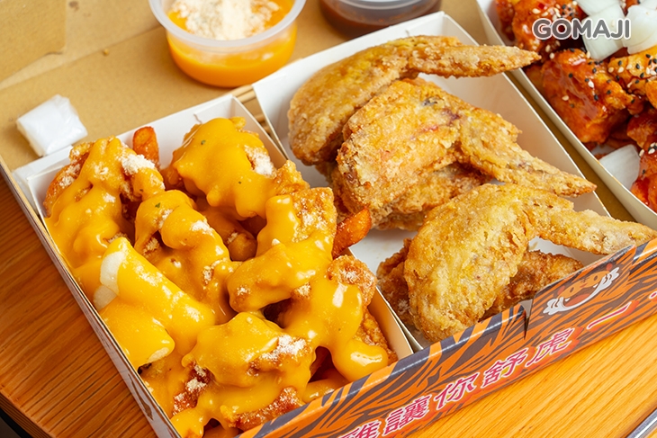 二節翅+棒棒腿+去骨韓式炸雞+炸年糕+薯條+醃蘿蔔