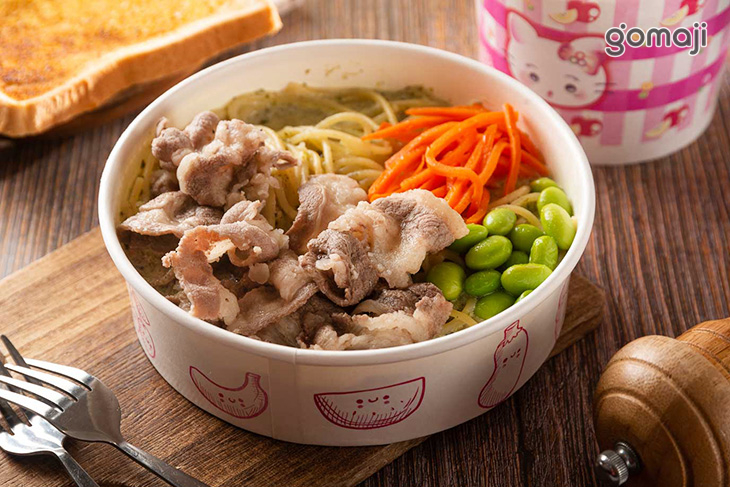羅勒青醬雪花牛肉義大利麵(直麵)