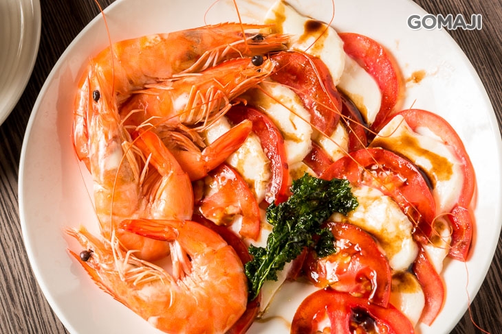 莫札瑞拉番茄、蝦子 