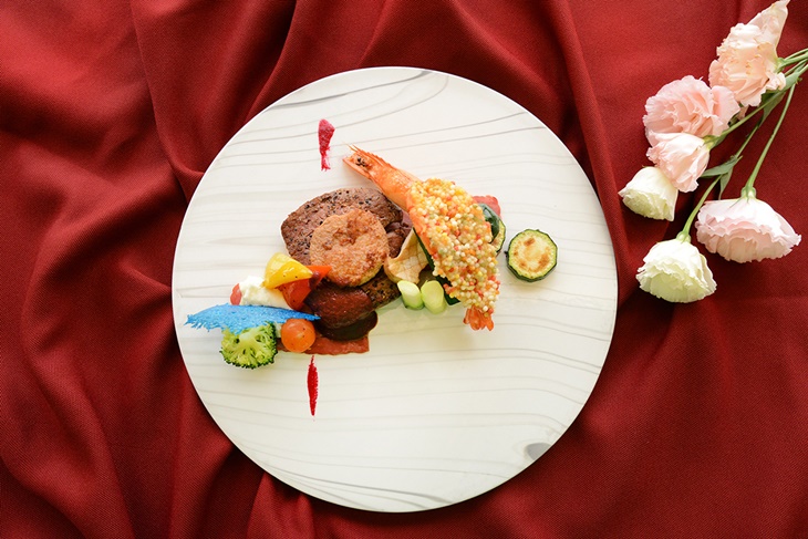 羅西尼菲力襯酥炸五色米果海大蝦