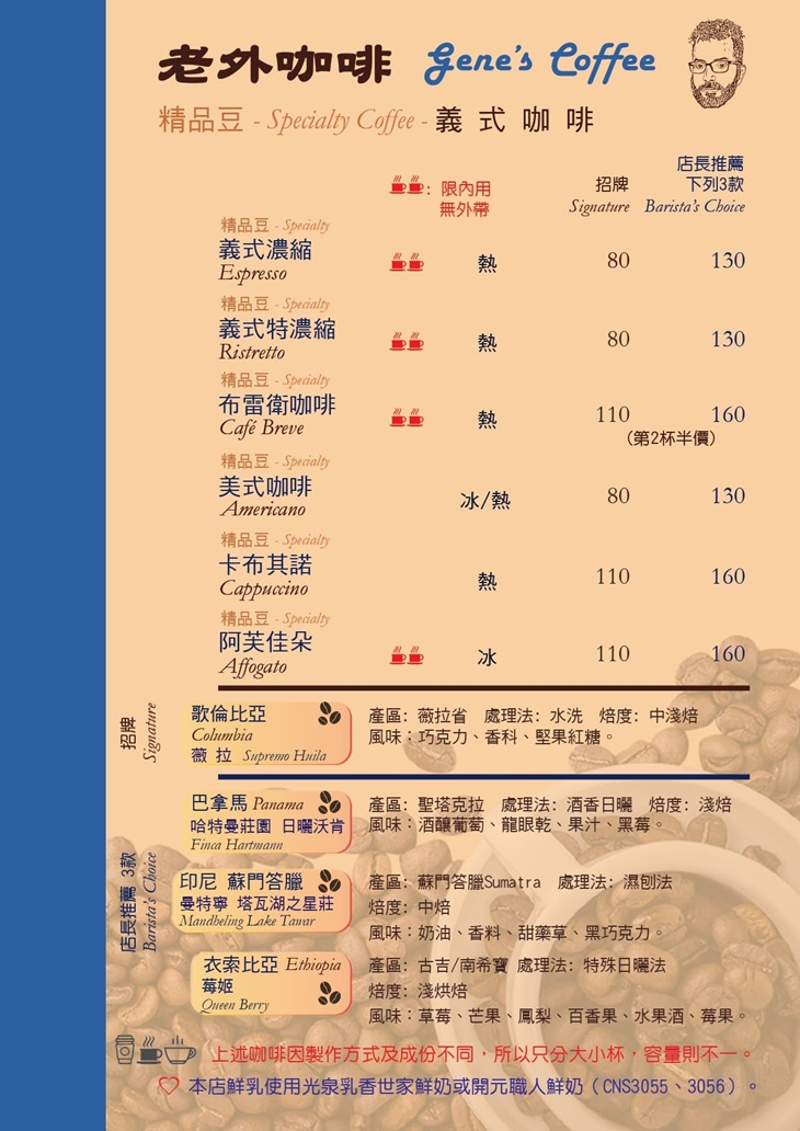 老外咖啡菜單