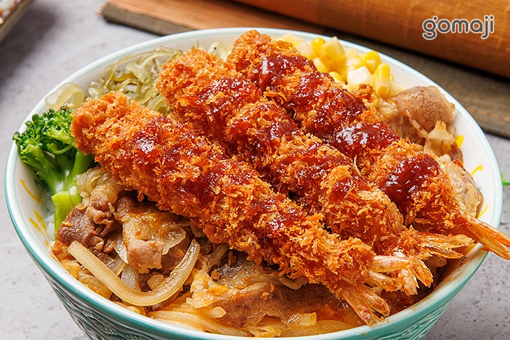 日式炸蝦尬牛丼