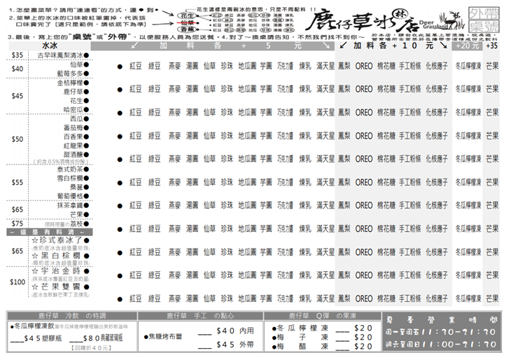 鹿仔草冰店MENU