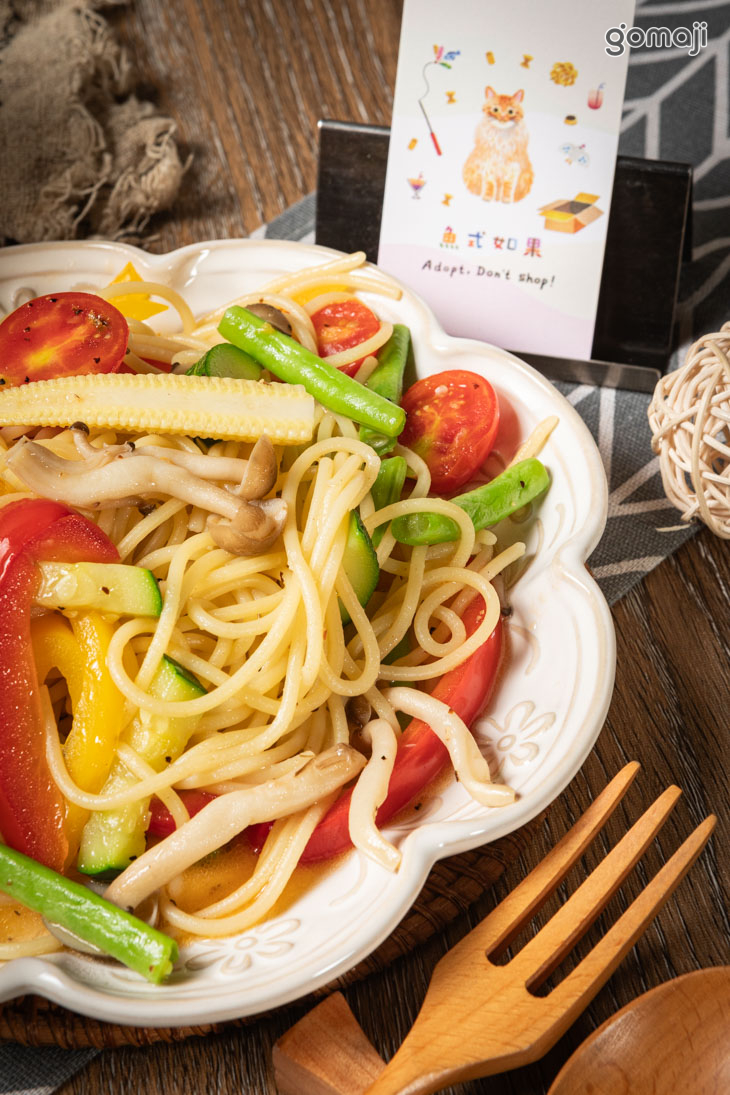 炒時蔬義大利麵+海鹽檸檬