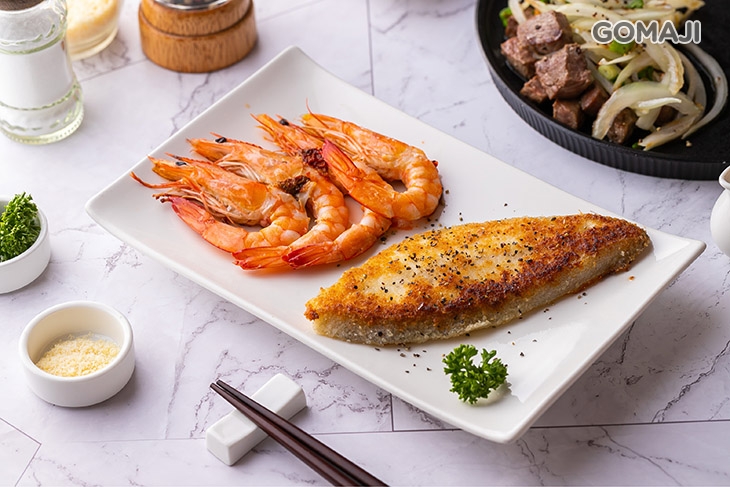  甘甜鹽蝦/香煎鱈魚
