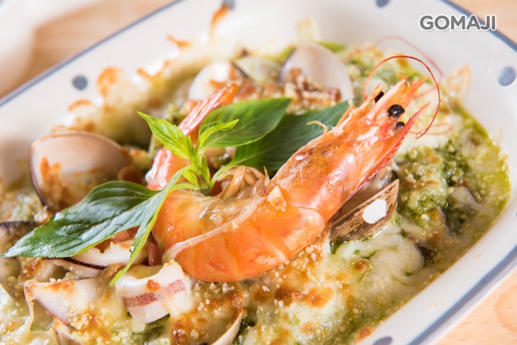 鄉村式海鮮青醬焗烤燉飯