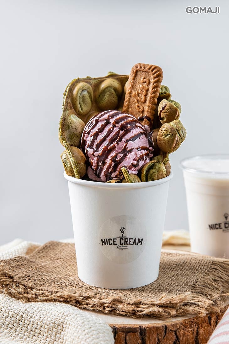 港式G蛋仔:抹茶 + 冰淇淋一球(草莓)