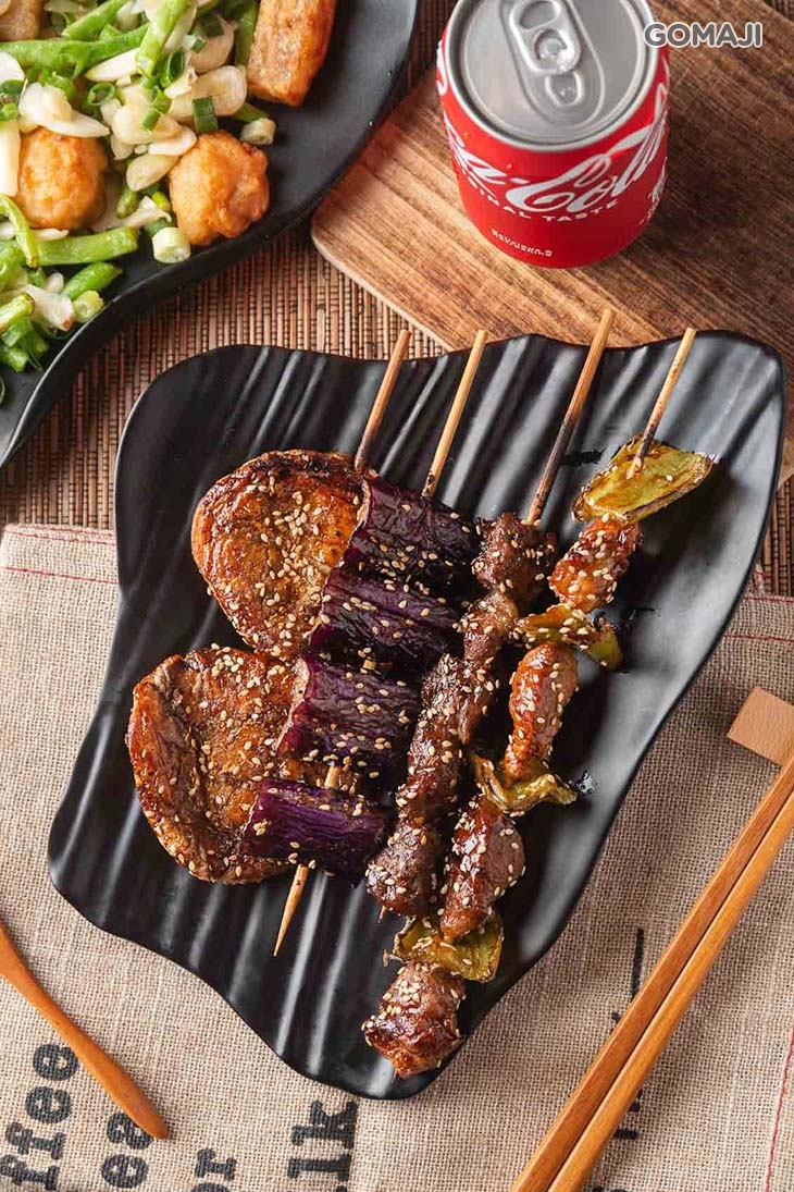 烤豬肉串+烤牛肉串+烤甜不辣+烤茄子