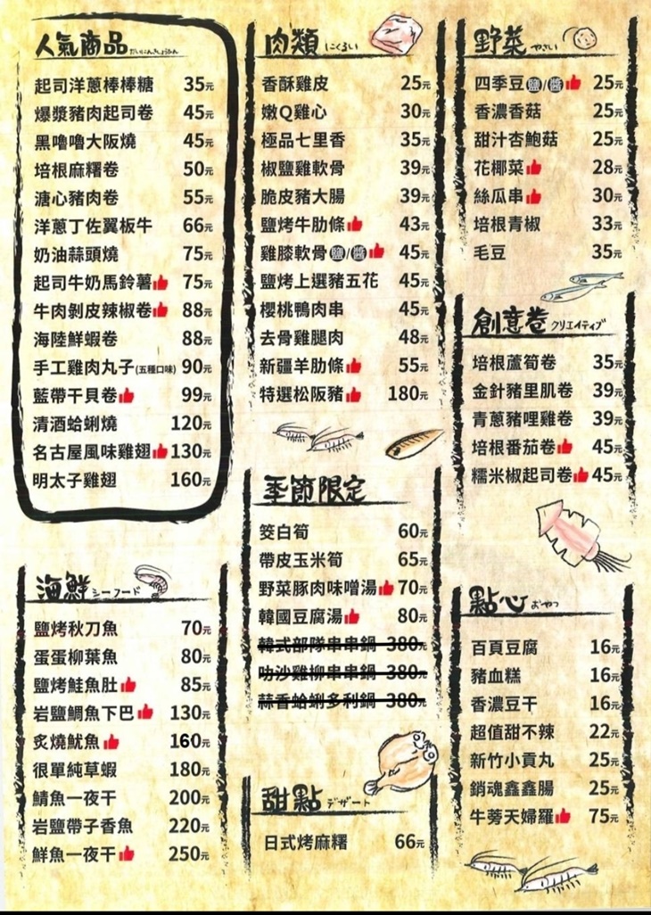 燒鳥串道(台中向上北店) 菜單