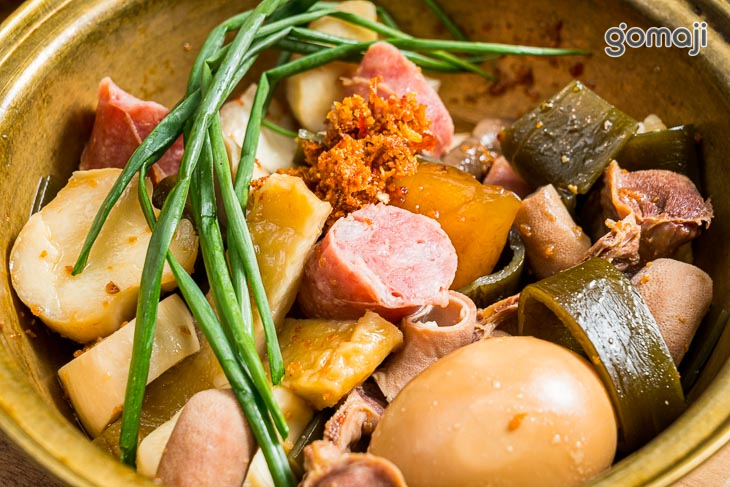 紅酒香腸+普洱茶滷蛋+有機杏鮑菇,鴨胗、水晶餃、泰式綠咖喱海帶