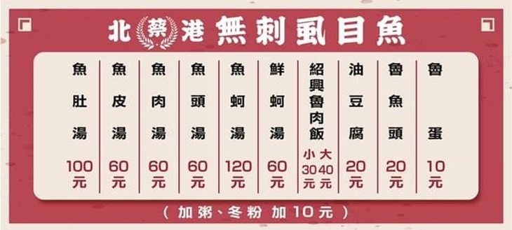 北港蔡 無刺虱目魚.粥 菜單