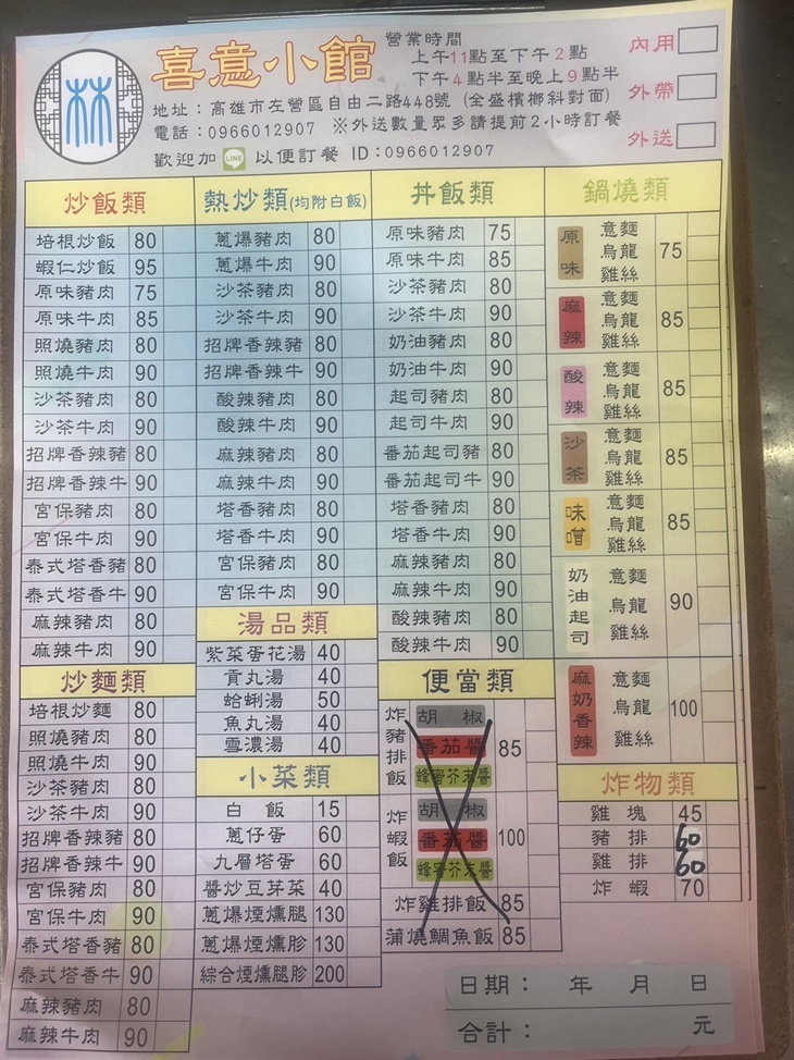 menu