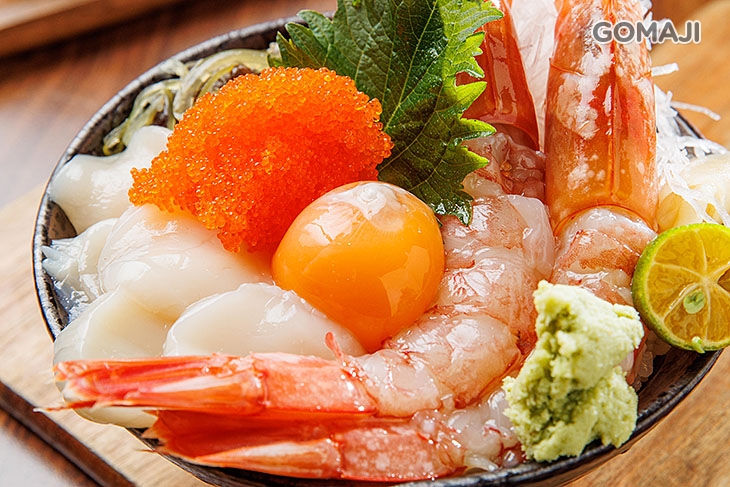 干貝紅蝦月見丼