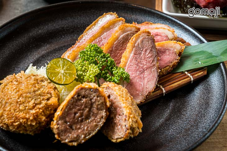 炸鴨胸配炸牛餅