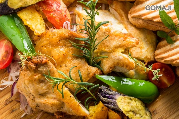 義式脆皮雞一份+麥年煎魚排一份+酥炸繽紛蔬菜