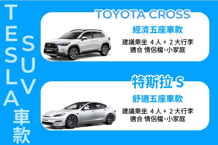 休旅車/特斯拉五人座(隨機出車)