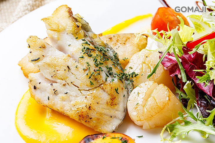 香煎鱸魚干貝佐香橙奶油醬