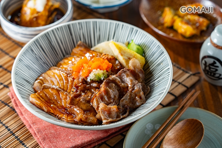 炙鮭魚牛肉丼