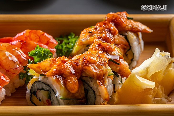 米壽司鮮蝦捲五圈 + 佐胭脂蝦握壽司三貫